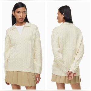 Aritzia Sunday Best Women’s Peggy Polo Cable Knit Sweater S Ivory Preppy Luxury